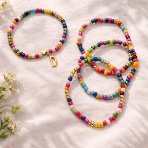 Colorful Beaded initial Bracelet stack Set